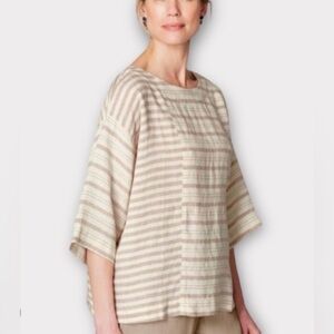 J Jill 100% Linen Top Boxy Size LP Tan White